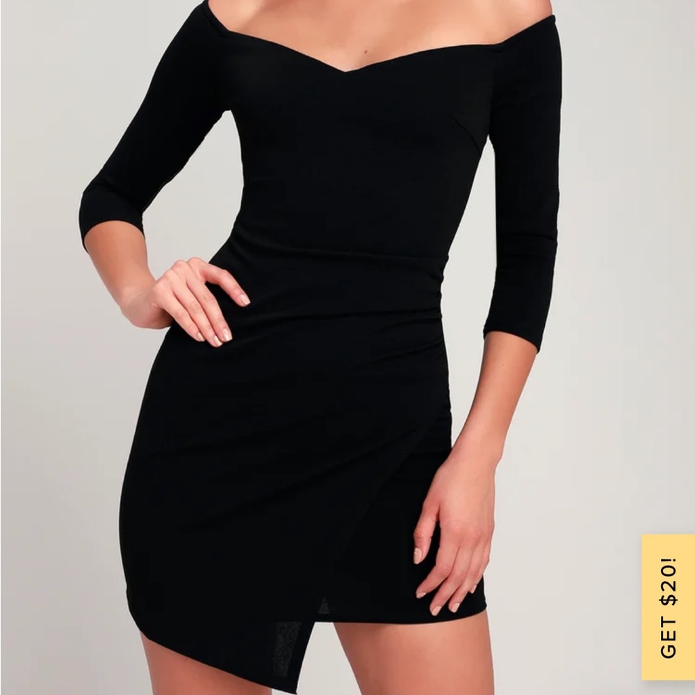 Lulu’s Black Off the Should Long Sleeve Dress